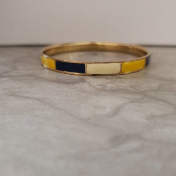 💛 Vintage Y2k 00s 2000's J.CreYellow Cream Blue Enamel Bangle Bracelet 💛 - Picture 3 of 8